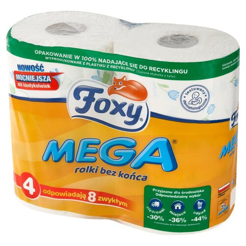 Papier toaletowy Mega rolki bez końca Foxy 4 rolki