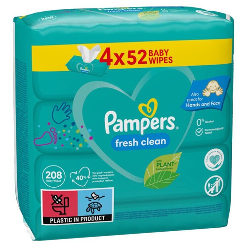 Fresh Clean chusteczki nawilżane dla niemowląt Pampers 4 x 52 sztuki